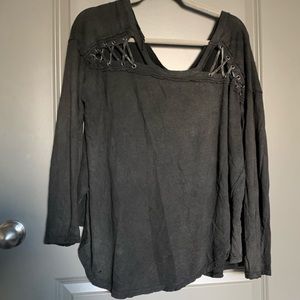 Gray Free People Top with Lace Up Details L